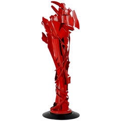 Albert Paley "Coalescence Sculpture", Red Metal with Wood Base, 2014