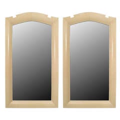 Two Modern Parchment-Framed Wall Mirrors