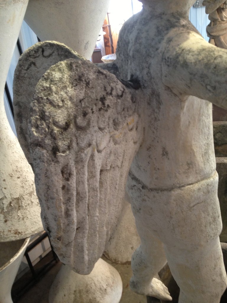 Naive French Cast Stone Angel Planter  In Fair Condition For Sale In Woodbury, CT