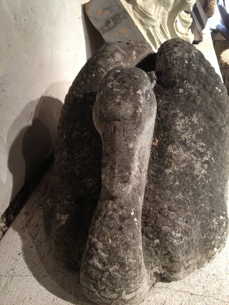 Pair of Sinuous Stylized French Cast Stone Swans In Good Condition In Woodbury, CT