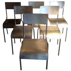Set of Ten Riveted and Polished French Steel Chairs