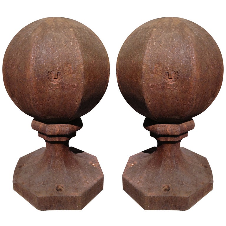 Pair of Unusual English Octagonal Cast Iron Finials at 1stDibs