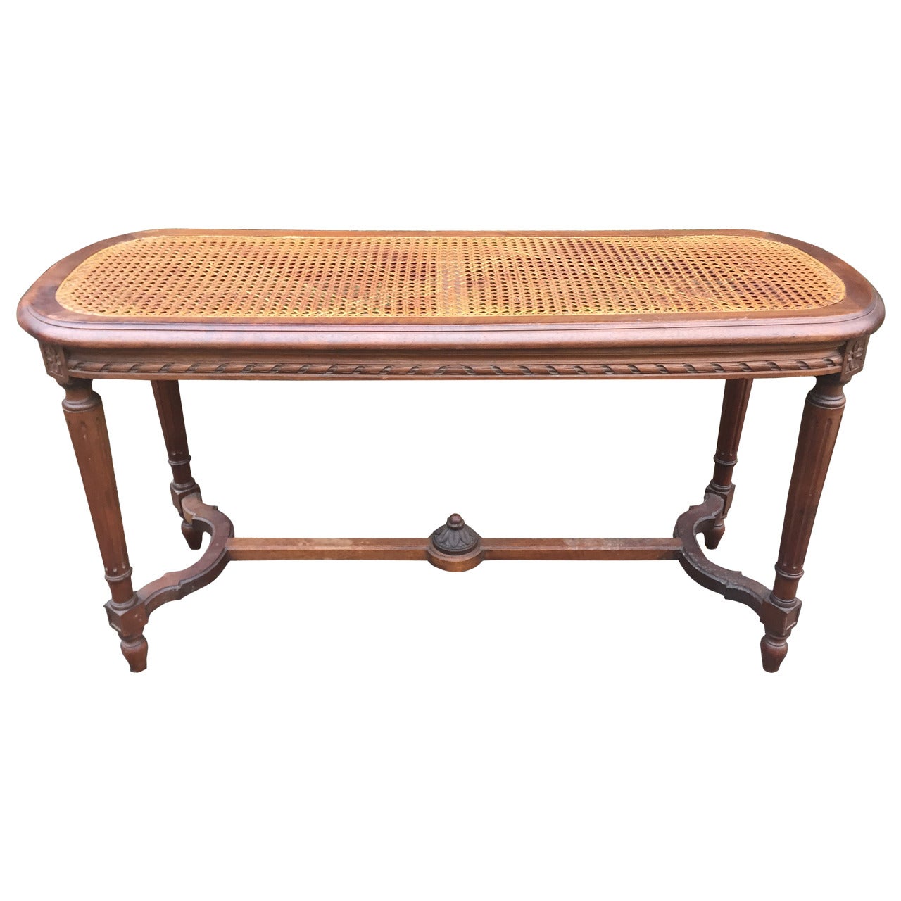 French Louis XVI Style Caned Walnut Bench