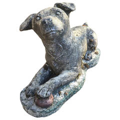 English Cast Stone Puppy Statue with Ball