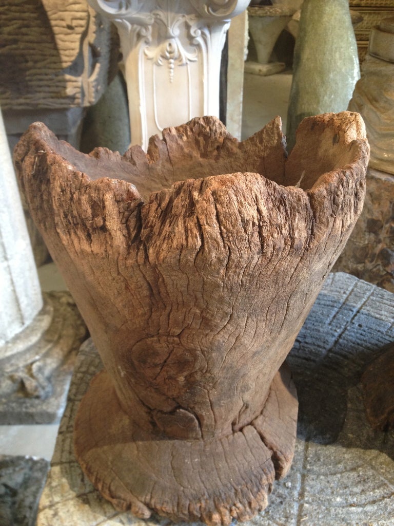 Hand-Carved Ancient French Wooden Vessels or Mortars For Sale
