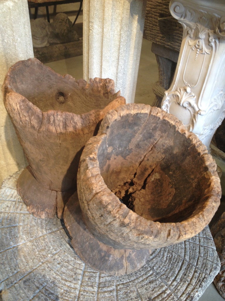 18th Century and Earlier Ancient French Wooden Vessels or Mortars For Sale