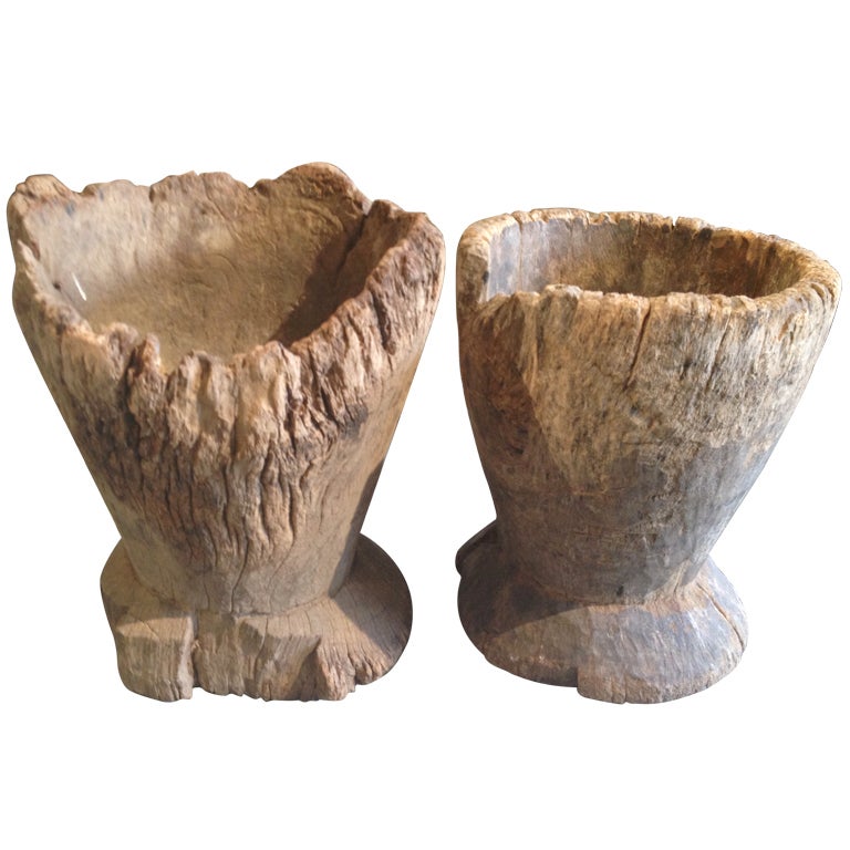 Ancient French Wooden Vessels or Mortars For Sale 4