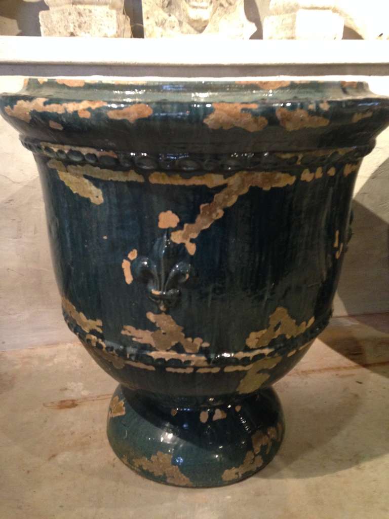 Pair of Huge and Rare 19th Century French Blue-Glazed Terracotta Lemon Tree Pots