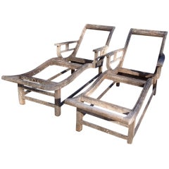 Pair of French Deco Teak Chaises 9