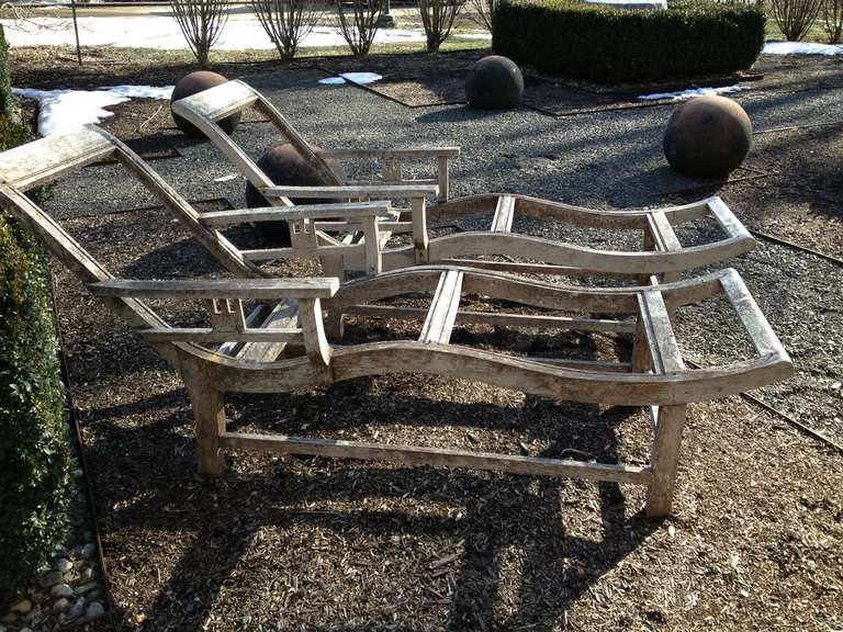 Pair of French Deco Teak Chaises In Good Condition In Woodbury, CT
