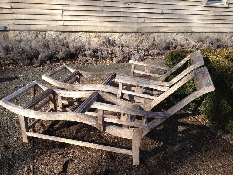 Pair of French Deco Teak Chaises 2