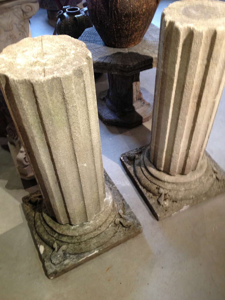 Magnificent Pair Limestone Column Table Bases 1