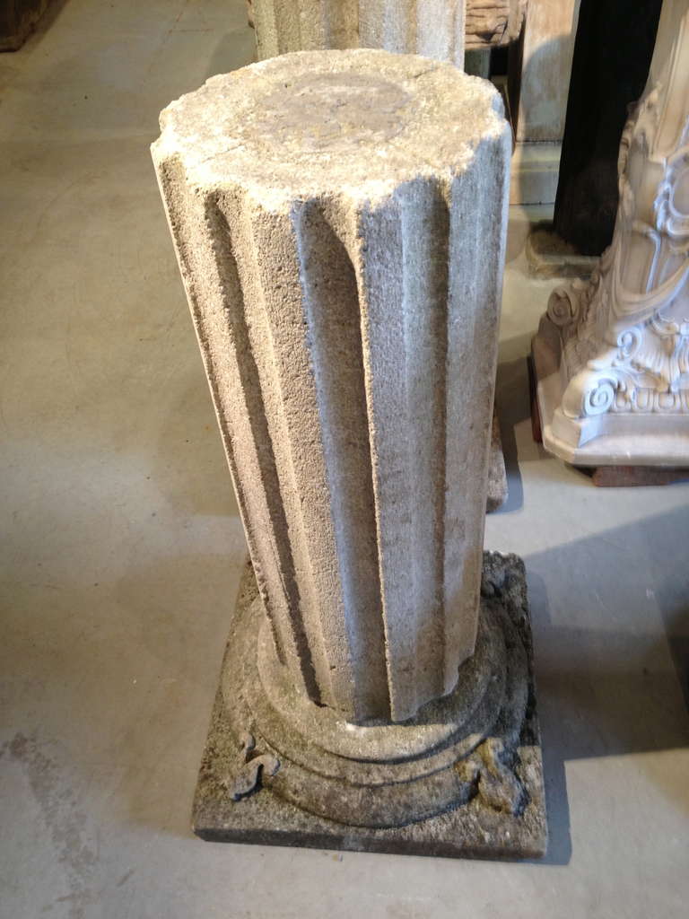 19th Century Magnificent Pair Limestone Column Table Bases