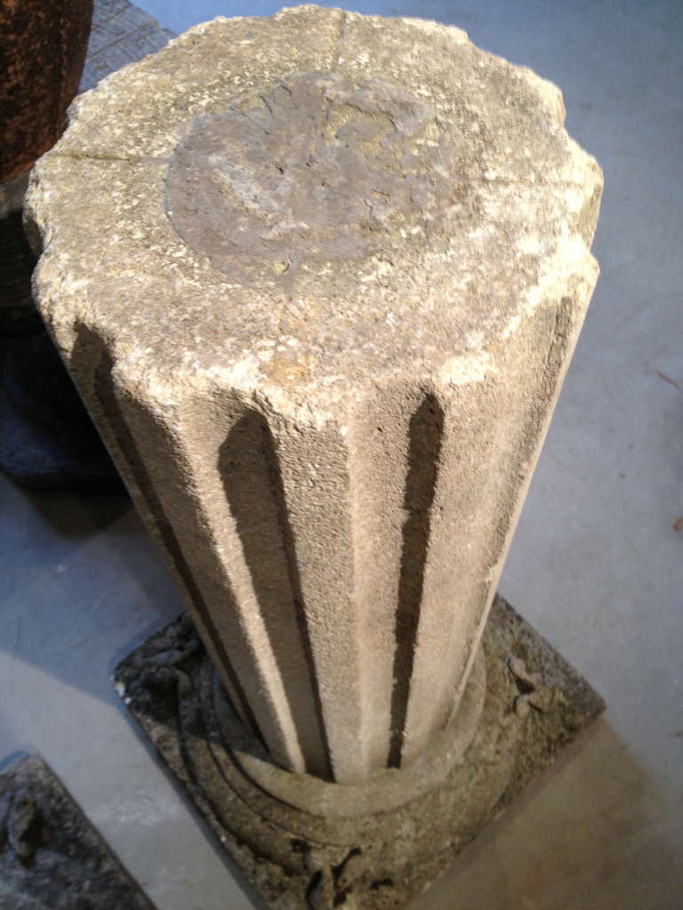 Magnificent Pair Limestone Column Table Bases In Excellent Condition In Woodbury, CT