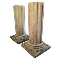 Magnificent Pair Limestone Column Table Bases