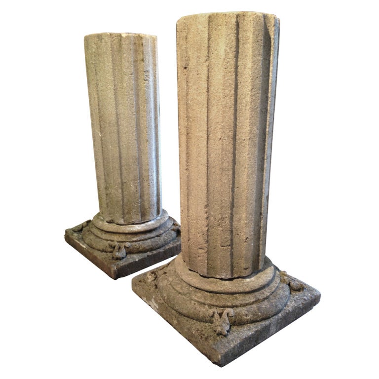 Magnificent Pair Limestone Column Table Bases at 1stdibs