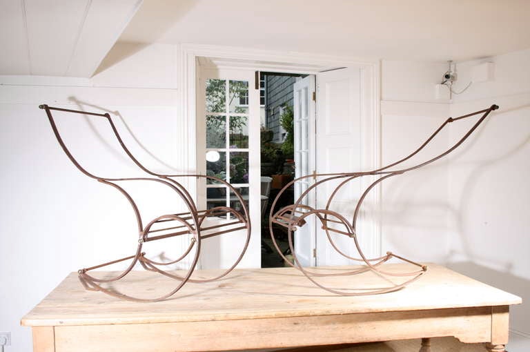 We adore the sculptural form of these wrought iron rocking chairs that date to the mid-19th century, but what makes them even more special is their superb comfort (we have two upholstered ones in our own collection, so we know!). Perfect with canvas