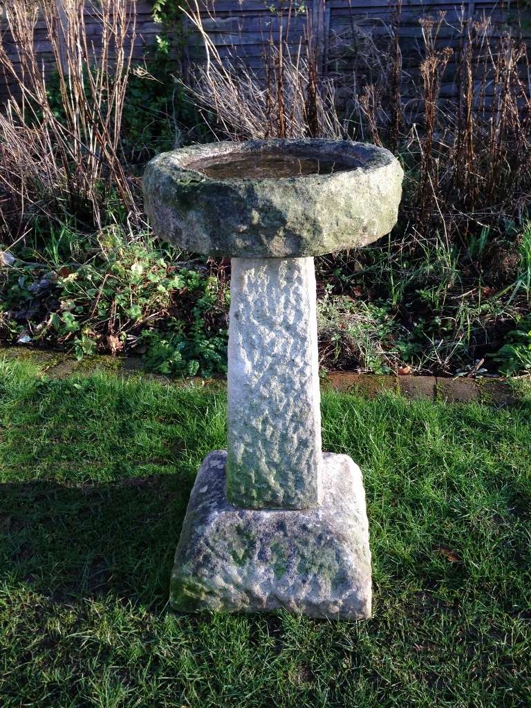 Edwardian Tall English Carved Stone Birdbath