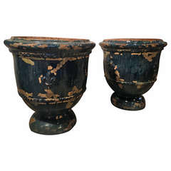 Pair of Huge and Rare 19th Century French Blue-Glazed Terracotta Lemon Tree Pots