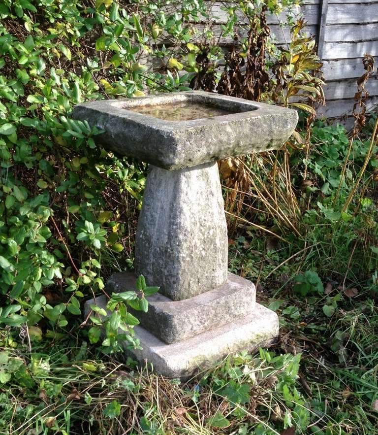 Mid-20th Century Charming Square Cast Stone Birdbath