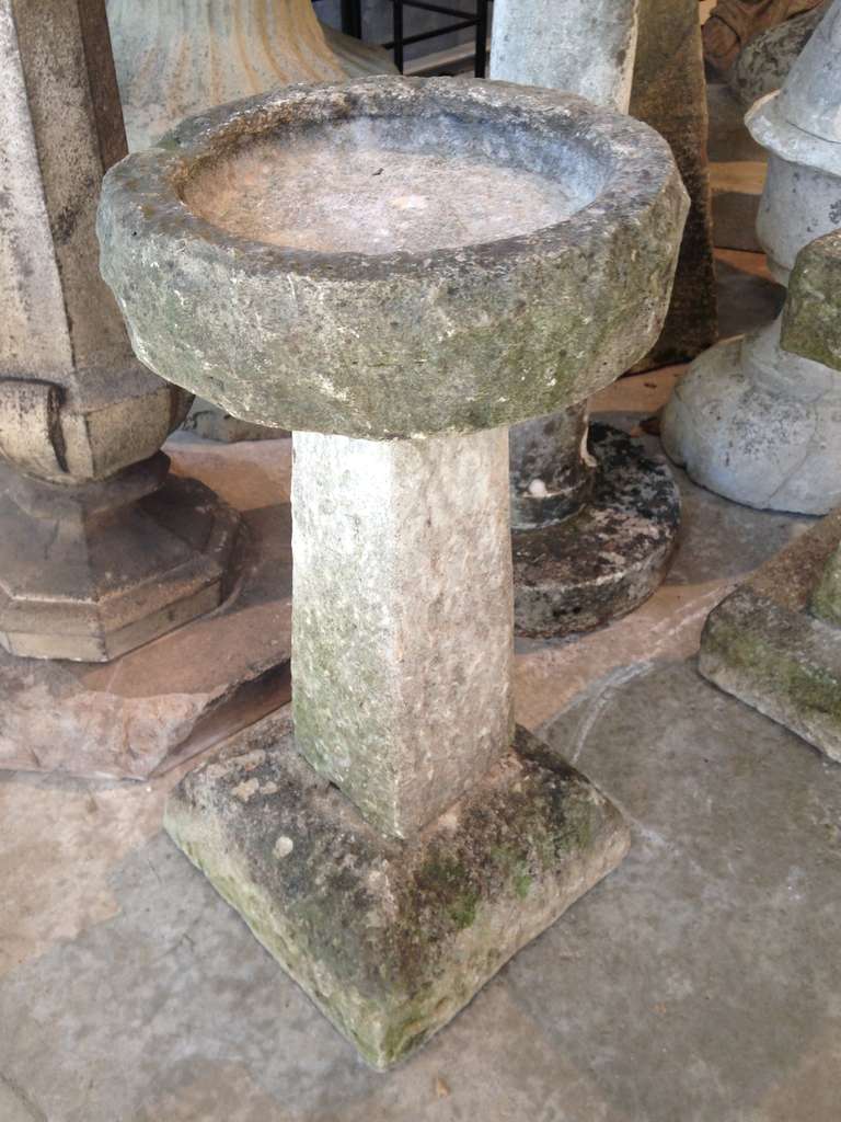 20th Century Tall English Carved Stone Birdbath