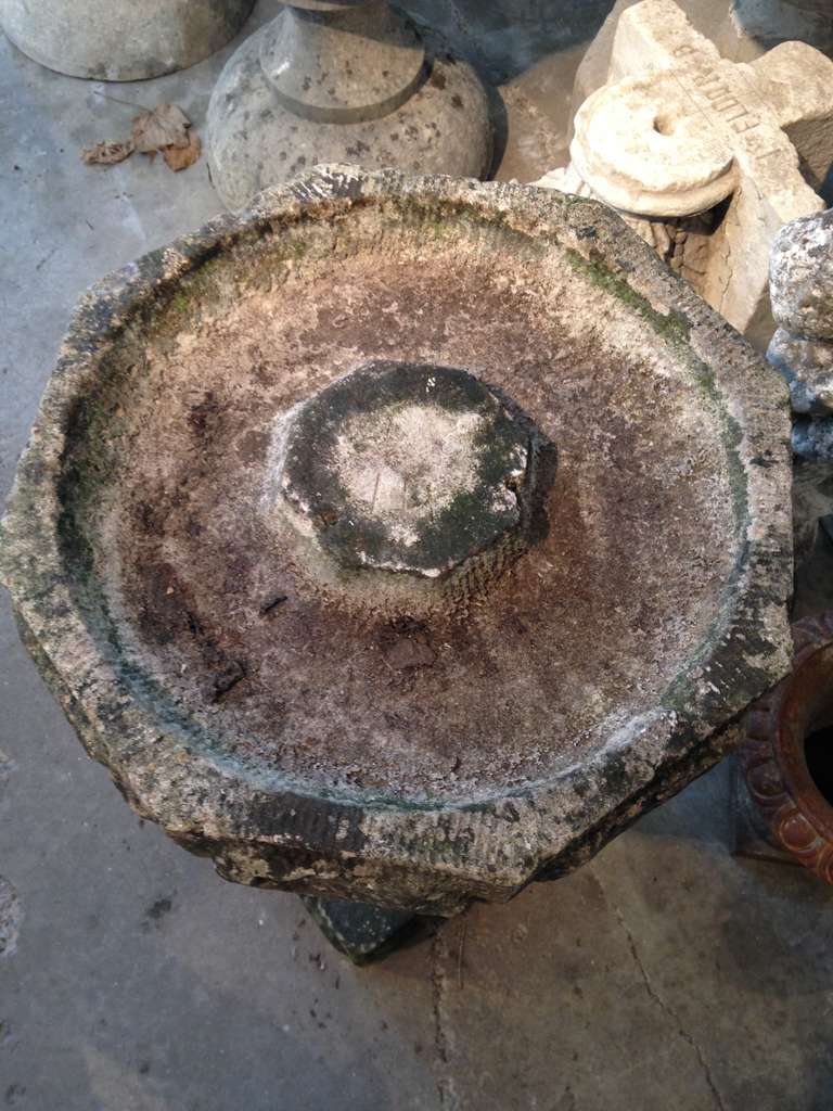 Rare Octagonal Carved Stone English Birdbath 1