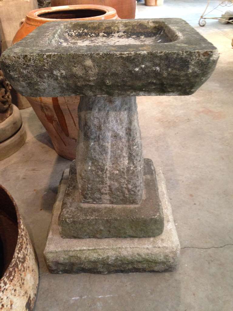 Charming Square Cast Stone Birdbath 3