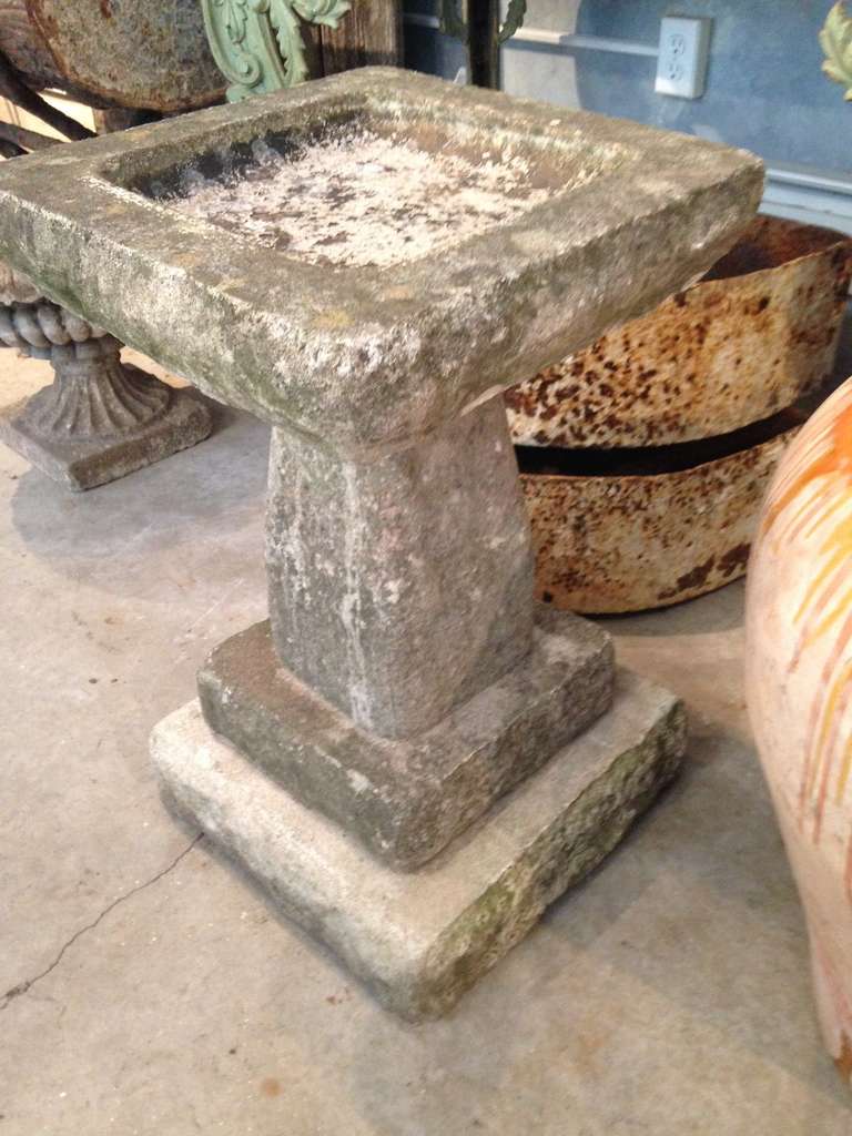 Charming Square Cast Stone Birdbath 1