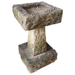 Square Carved Stone English Birdbath Antique Square Carved Stone English Birdbath