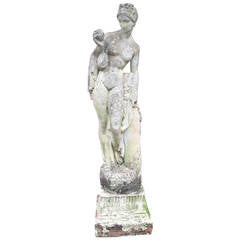 Vintage English Cast Stone Statue of Aphrodite Holding a Quince