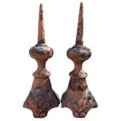 Pair of Tall French Terracotta Rooftop Finials