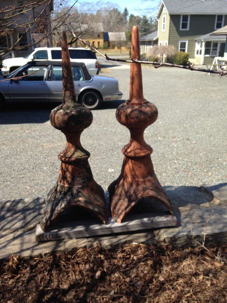 19th Century Pair of Tall French Terracotta Rooftop Finials