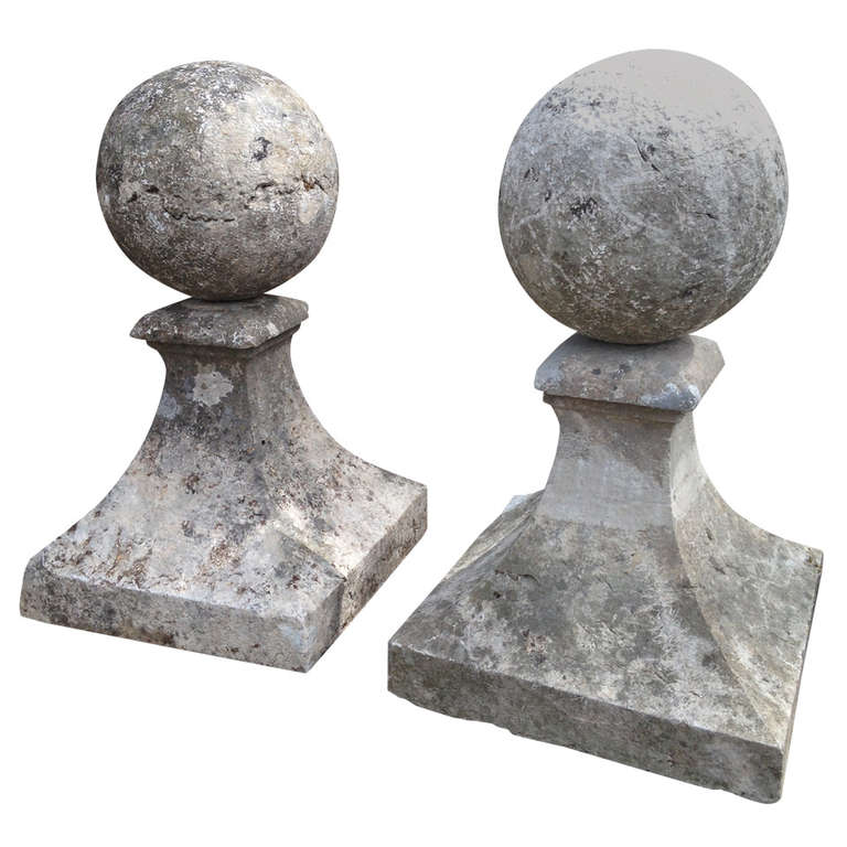 Sensational Pair of Large Carved Stone Gate Pier Finials at 1stDibs
