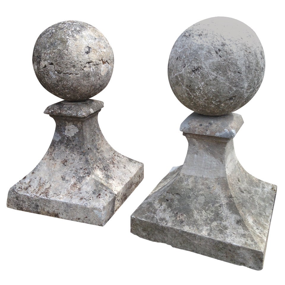 Sensational Pair of Large Carved Stone Gate Pier Finials