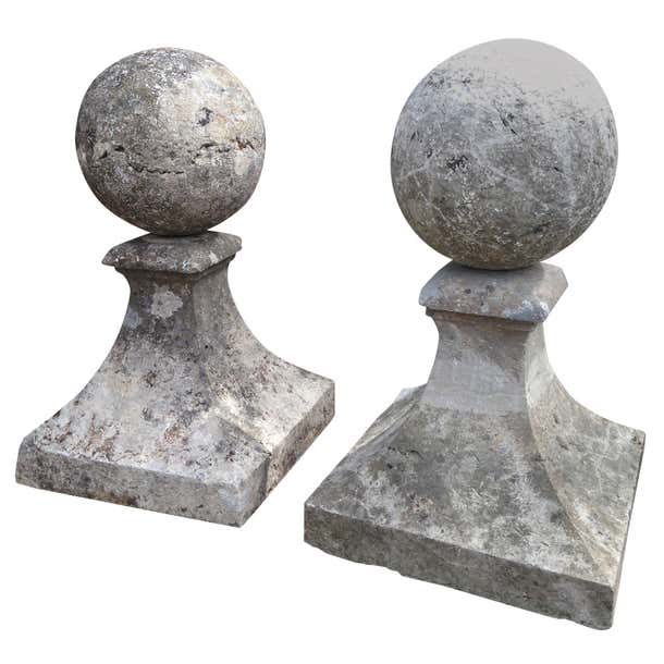 Sensational Pair of Large Carved Stone Gate Pier Finials at 1stDibs