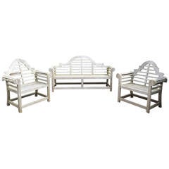 Three-Piece Silvered Teak Lutyens Style Garden Suite