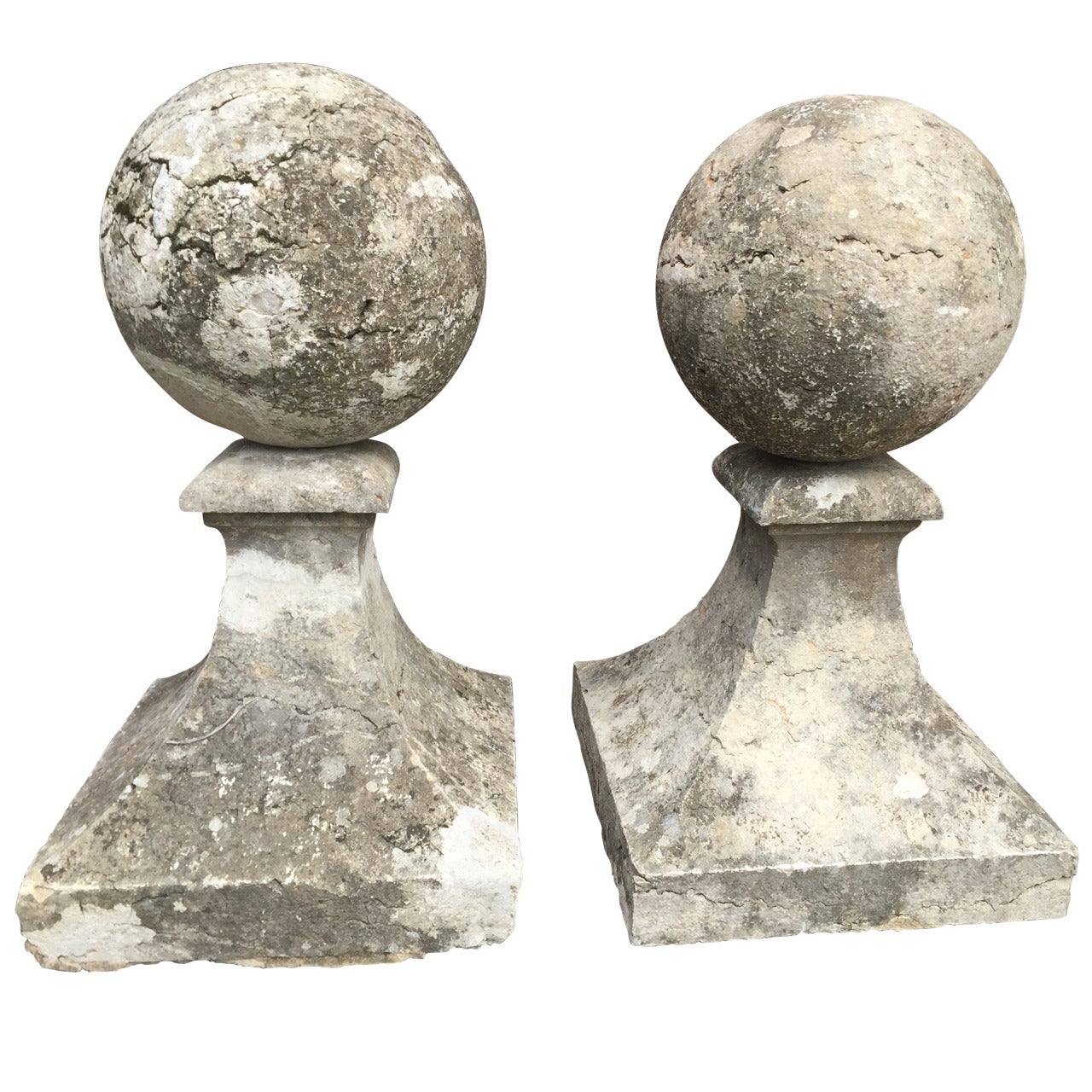 Pair of Estate-Size 18th Century French Limestone Gate Pier Finials