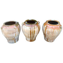 Three Demiglazed Basque Terracotta Amphora