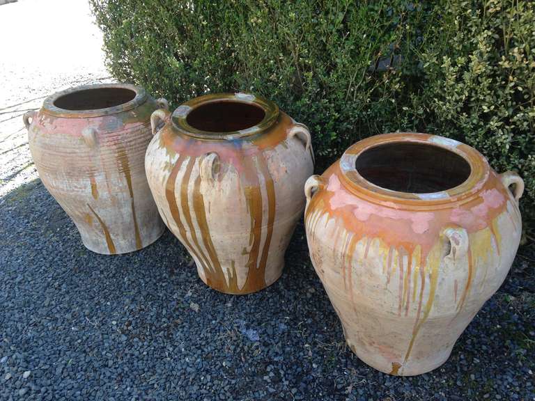 French Three Demiglazed Basque Terracotta Amphora