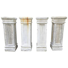 Vintage Two Pairs of Tall Fluted Cast Stone Pedestals