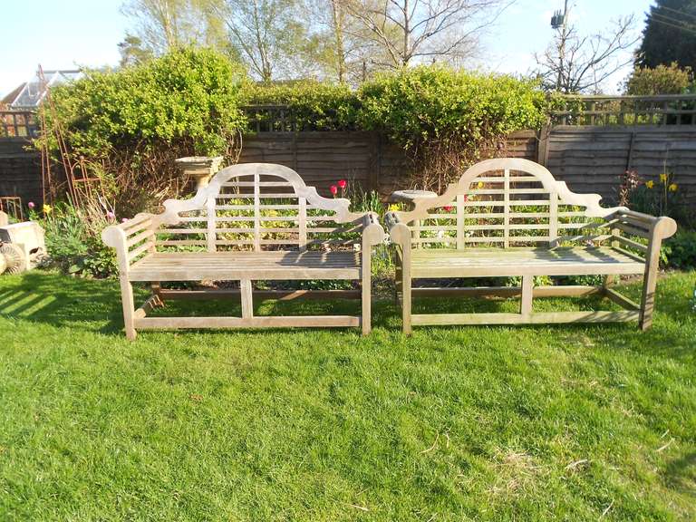 British Elegant Pair of Silvered Teak Lutyens Benches