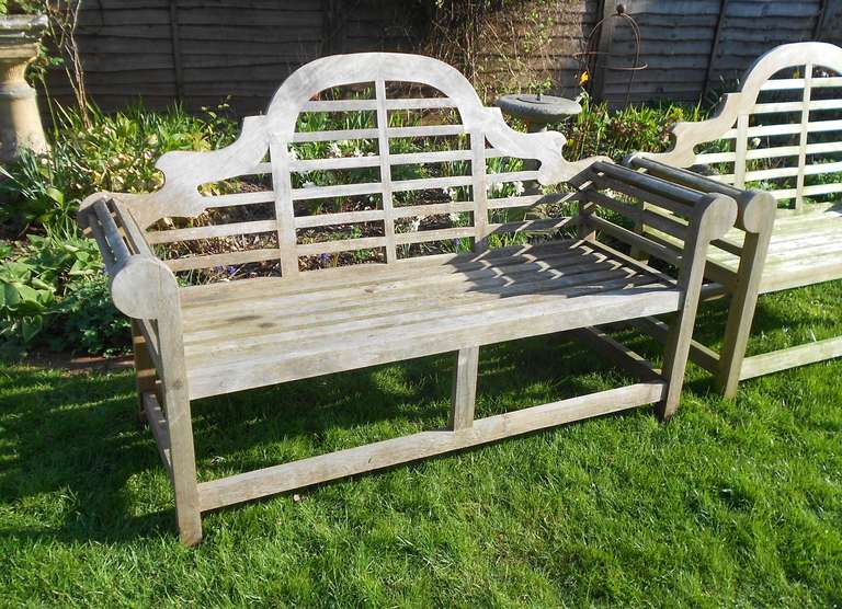 20th Century Elegant Pair of Silvered Teak Lutyens Benches