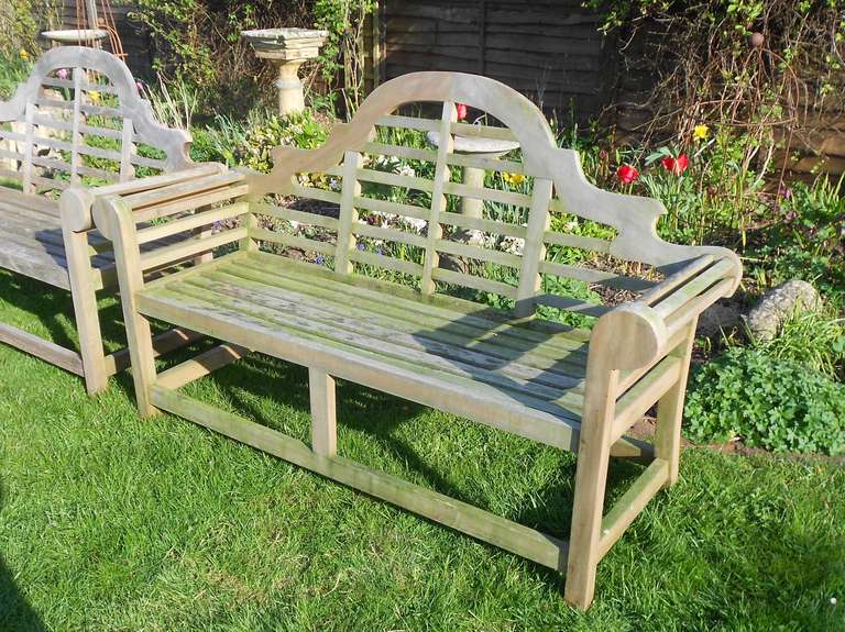 Elegant Pair of Silvered Teak Lutyens Benches In Excellent Condition In Woodbury, CT