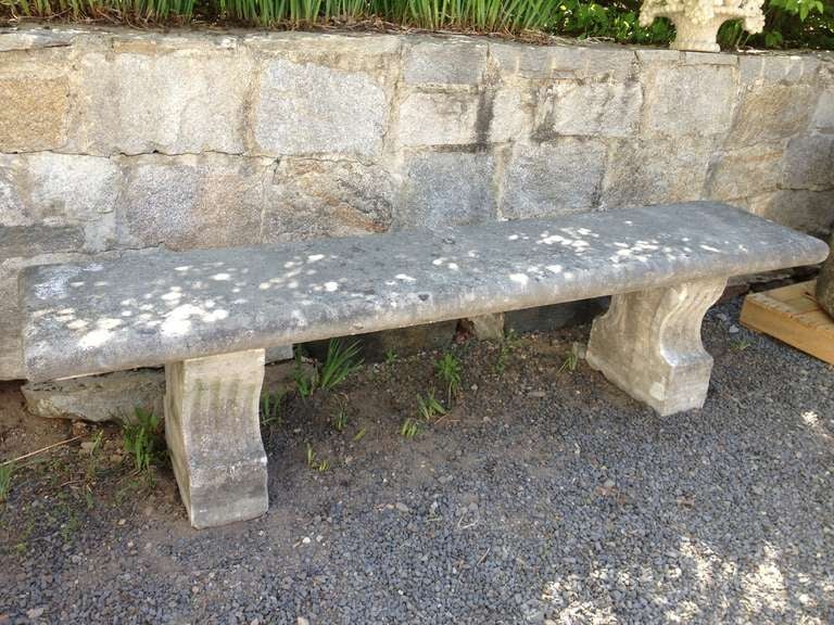 Grand 19th Century French Hand-Carved Limestone Bench 2