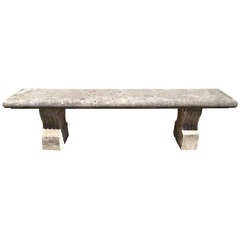 Grand 19th Century French Hand-Carved Limestone Bench