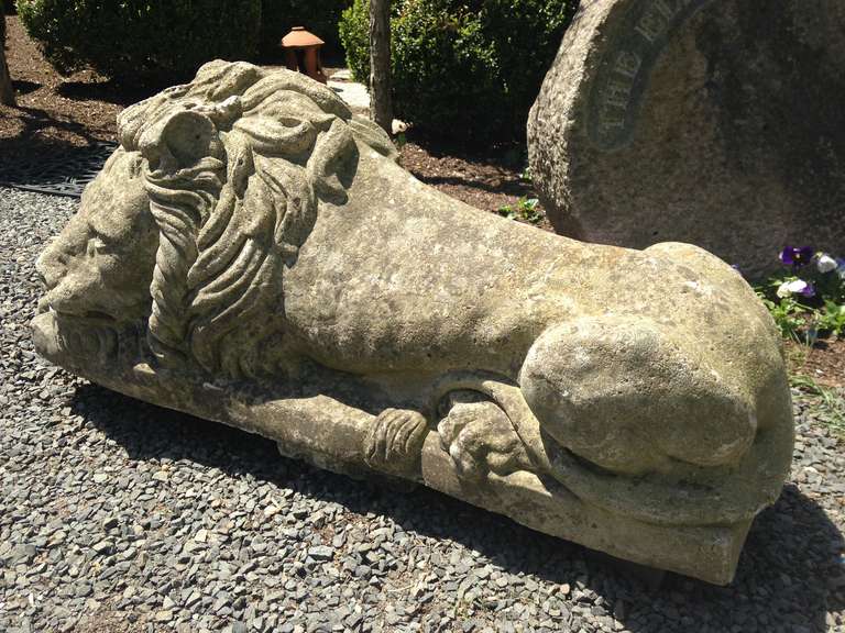 Gorgeous Pair of Large English Stone Lions In Excellent Condition In Woodbury, CT