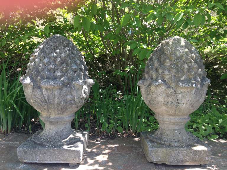 Wonderful Pair of English Pineapple Stone Finials