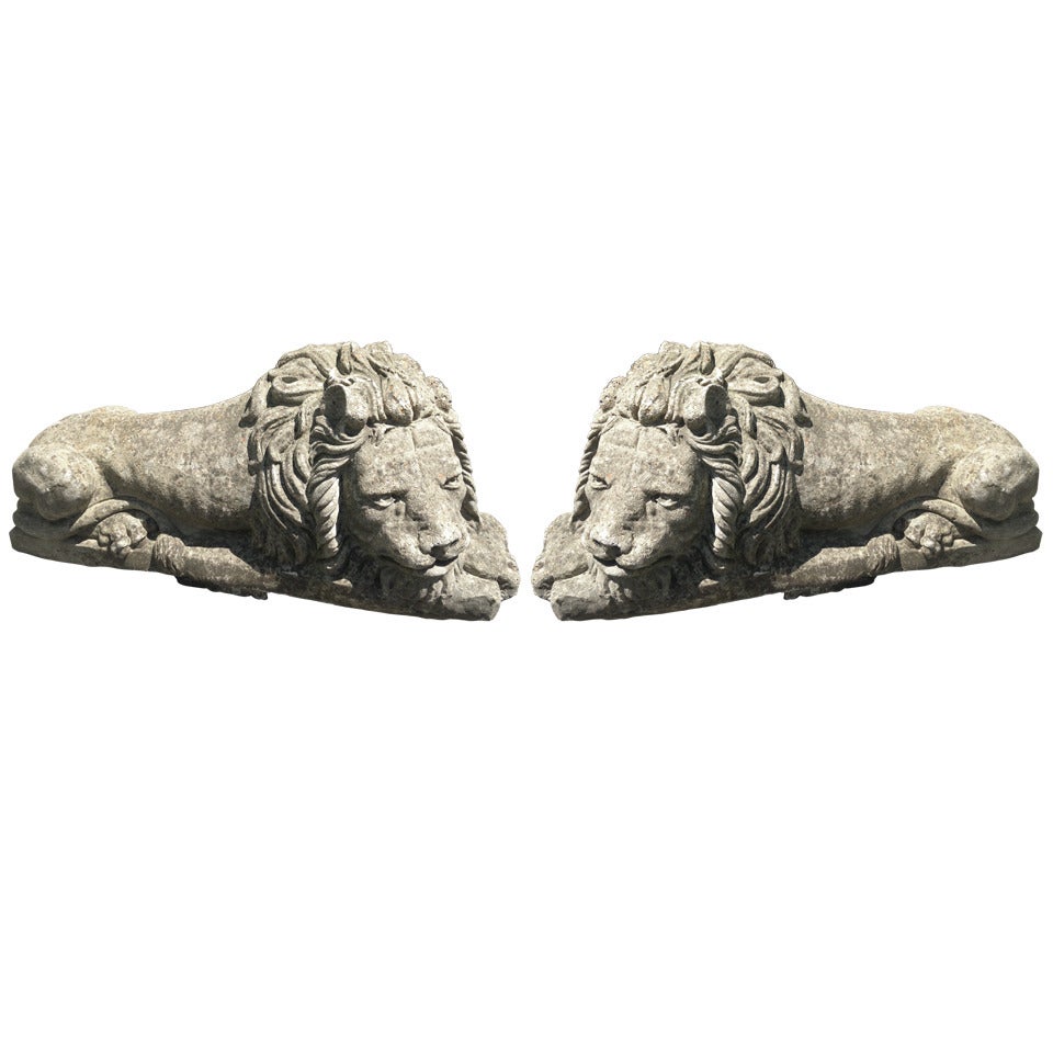Gorgeous Pair of Large English Stone Lions