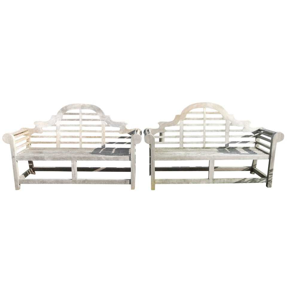 Elegant Pair of Silvered Teak Lutyens Benches