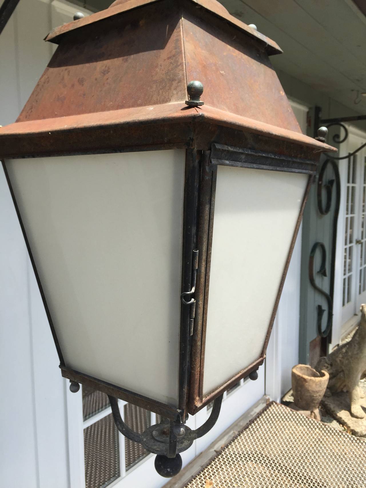 Original Pair of French Street Lanterns on Brackets In Excellent Condition In Woodbury, CT